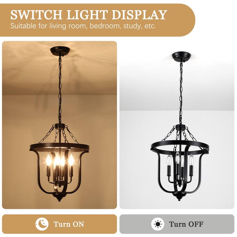 Farmhouse 4-Light Dimmable Cage Pendant Light Candle Chandelier for Kitchen Island