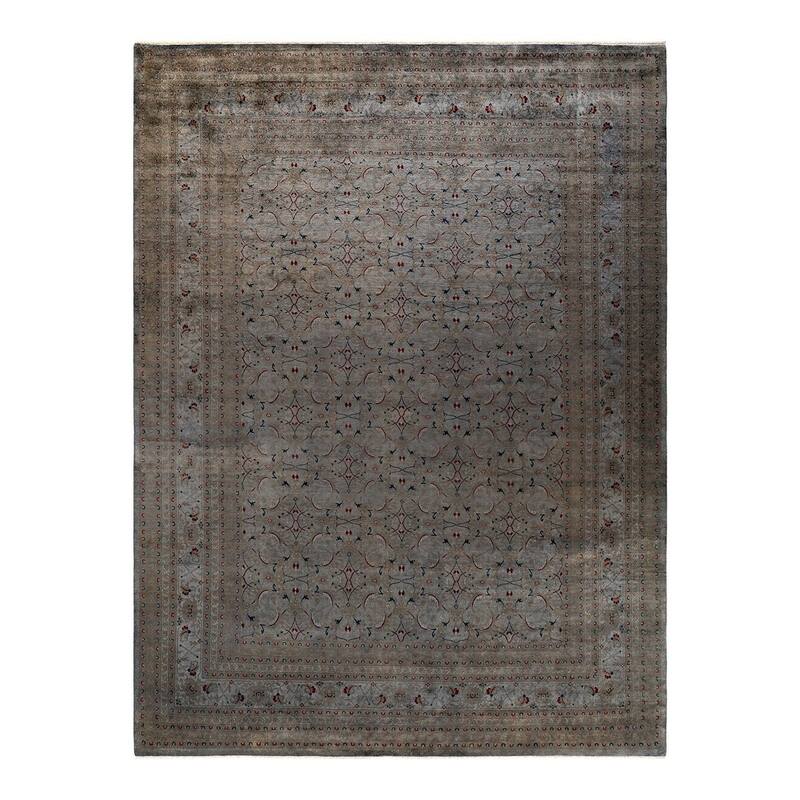 Overton Hand Knotted Wool Vintage Inspired Modern Contemporary Overdyed Gray Area Rug - 9' 1" x 12' 1"