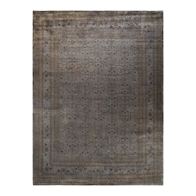 Overton Hand Knotted Wool Vintage Inspired Modern Contemporary Overdyed Gray Area Rug - 9' 1" x 12' 1"