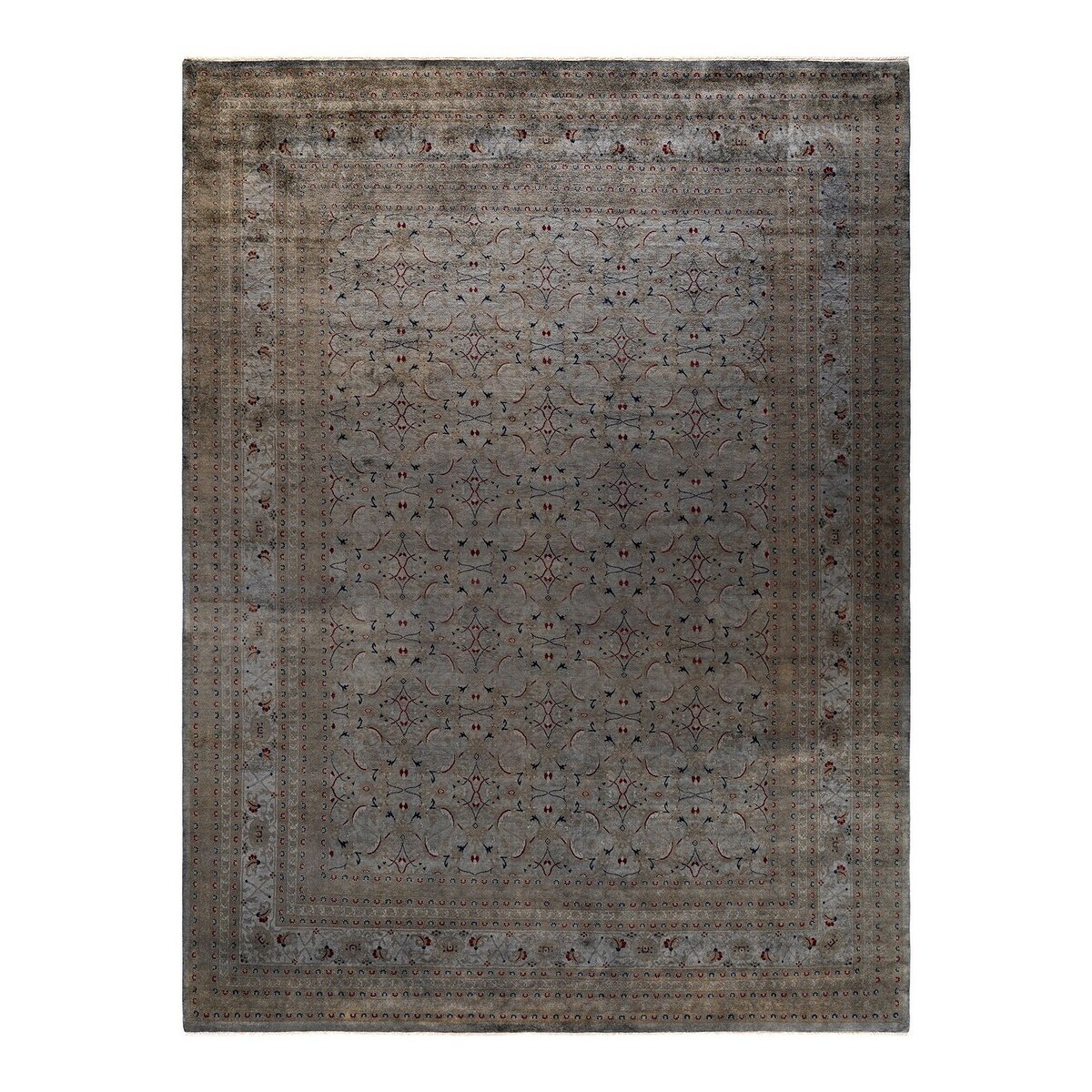 Overton Hand Knotted Wool Vintage Inspired Modern Contemporary Overdyed Gray Area Rug - 9' 1" x 12' 1"