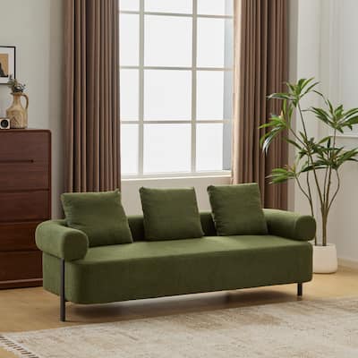 78" Modern 3-Seater Sofa Couch, Upholstered Sofa with Rolled Armrests & 3 Plush Pillows, Comfy Couch for Living Room, Bedroom