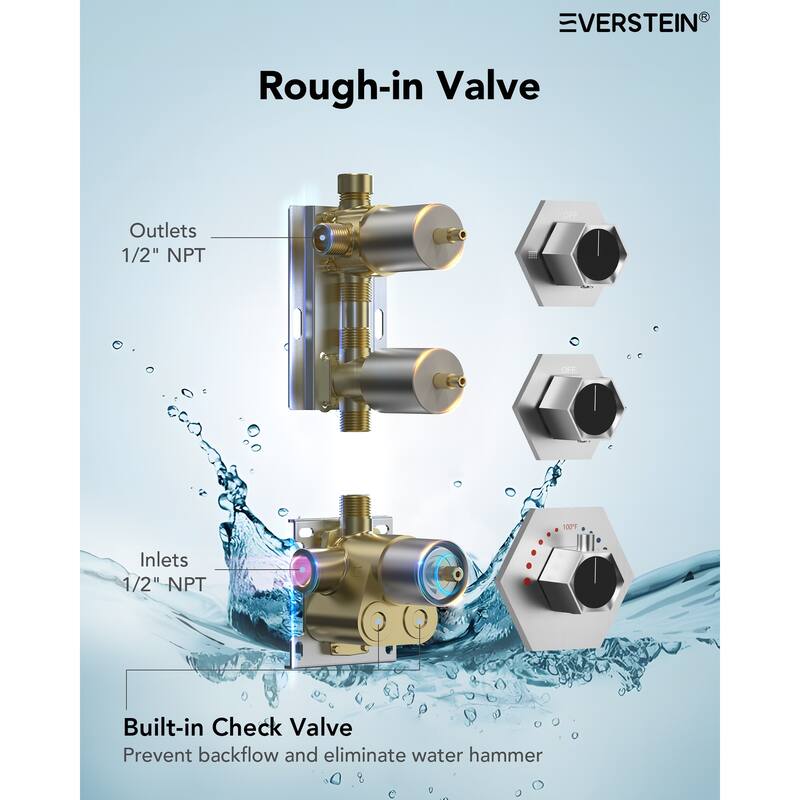 Dual Rainfall Shower System 12" & 6" Heads with Thermostatic Valve and Handheld Spray