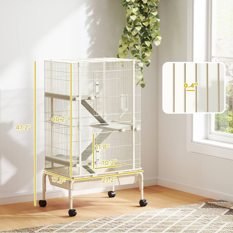 4-Tiers Beige Steel and PP Small Animal Chinchilla Cage with Platforms Ramps Food Dish and Water Bottle