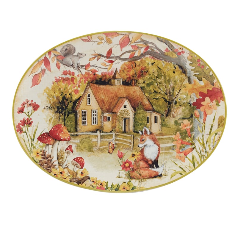 Certified International Woodland Critters Oval Turkey Platter, 16" X 12" - 16" x 12" x 1.25"