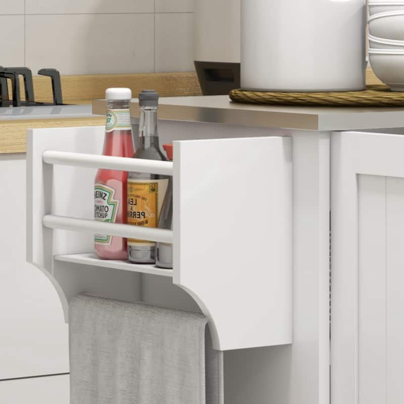 Kitchen Island with Storage, Rolling Kitchen Island on Wheels with Drawer, 3 Cabinets,Spice Rack and Towel Rack, White