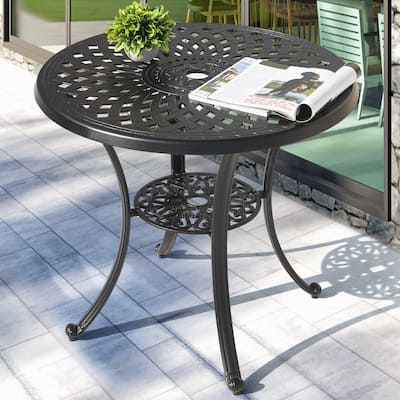 Outdoor 31'' Round Cast Aluminum Bistro Table with 2'' Umbrella Hole