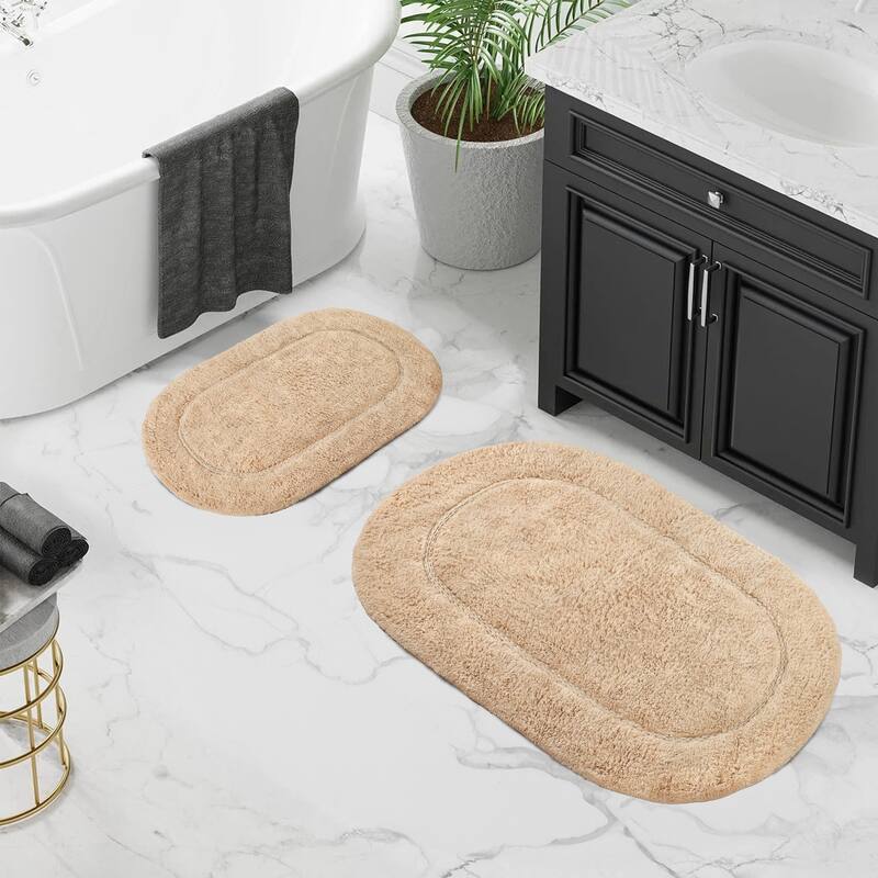 Superior Cotton Non-slip Oval Bath Rug - (Set of 2)