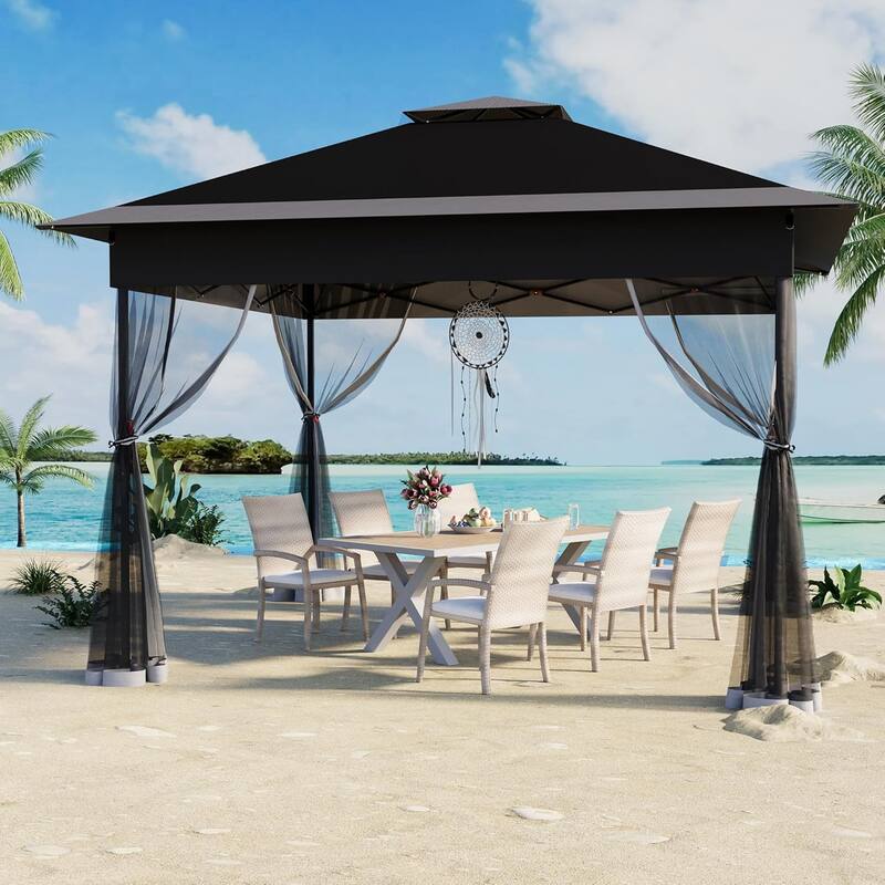Bezseller 11' x 11' Pop -up Gazebo Tent with Mosquito Netting, Outoor Canopy Tent for Patio Garden Backyard Party