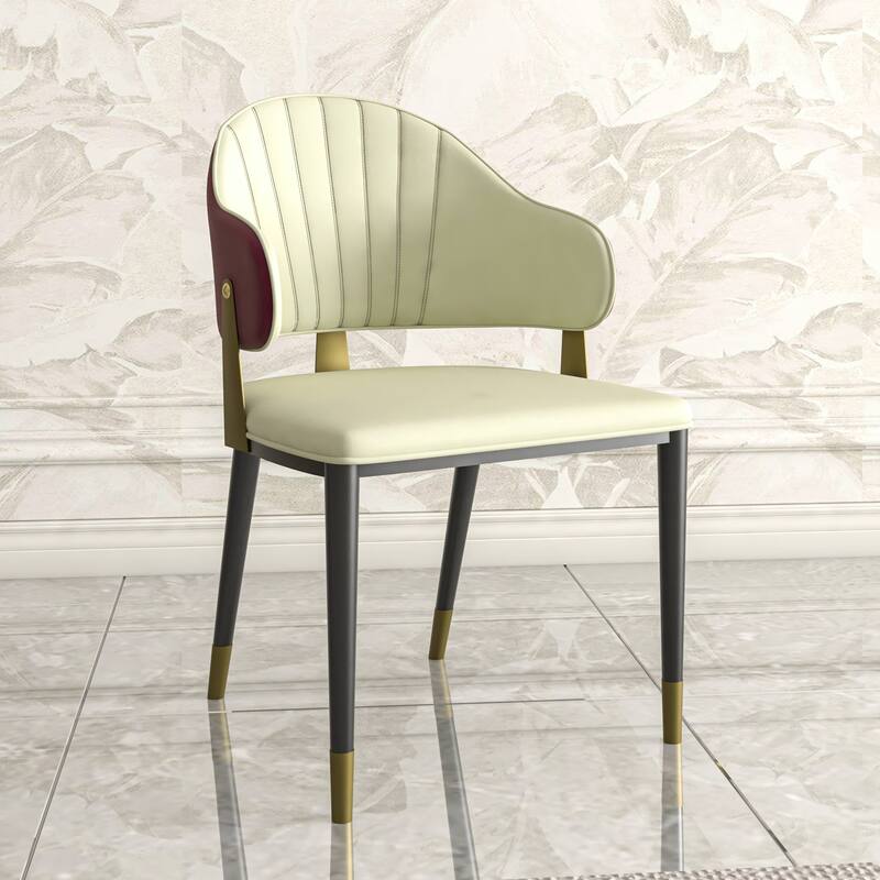 Leather Dining Chair in Iron Set of 4 with Gold Accents Design Modern Ergonomic Side Arm Chair