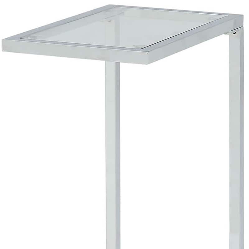 HomeRoots 26" Clear And White Glass And Steel Sled End Table - 25.25