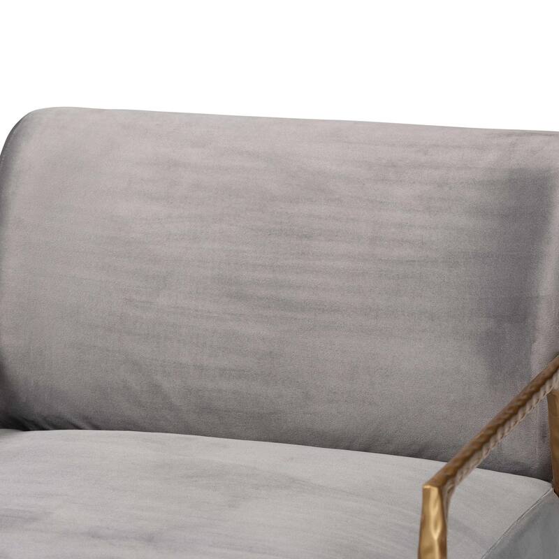 Ilmari Velvet Lounge Chair with Track Arms - Modern Rustic Armchair with Hand-Forged Metal Frame for Living Room or Lounge