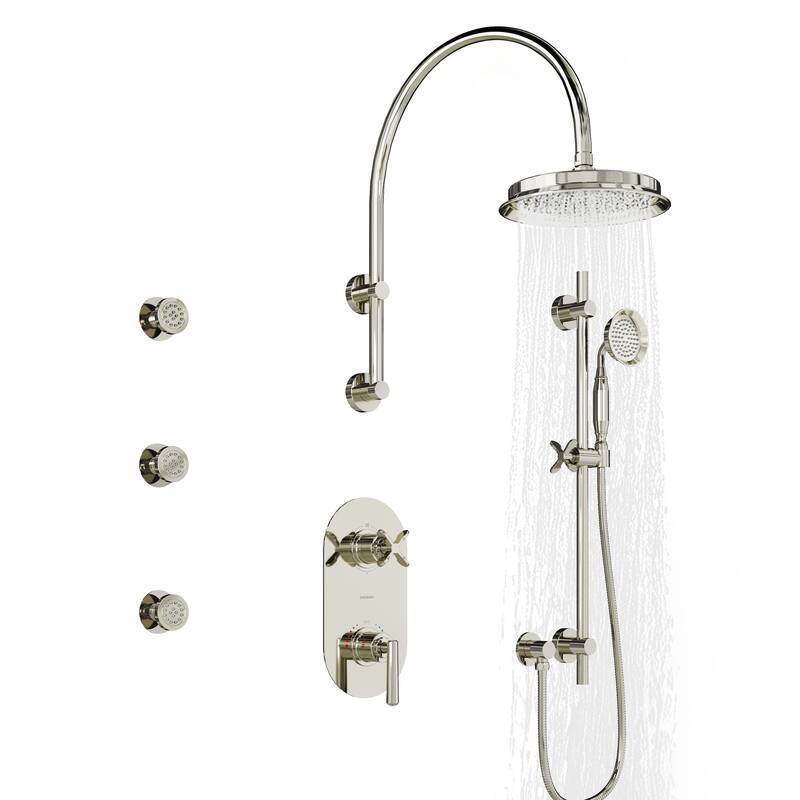 Thermostatic Shower System with 9 in. Rain Shower Head, Handheld Shower and 3 Body Jets, 3-Spray Wall Mount Shower Faucet Set