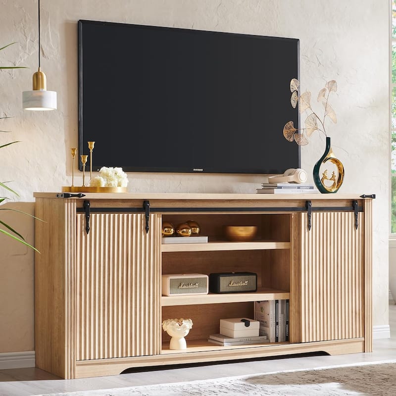 Modern TV Stand, Entertainment Center for TV Up to 75" for Living Room - Oak