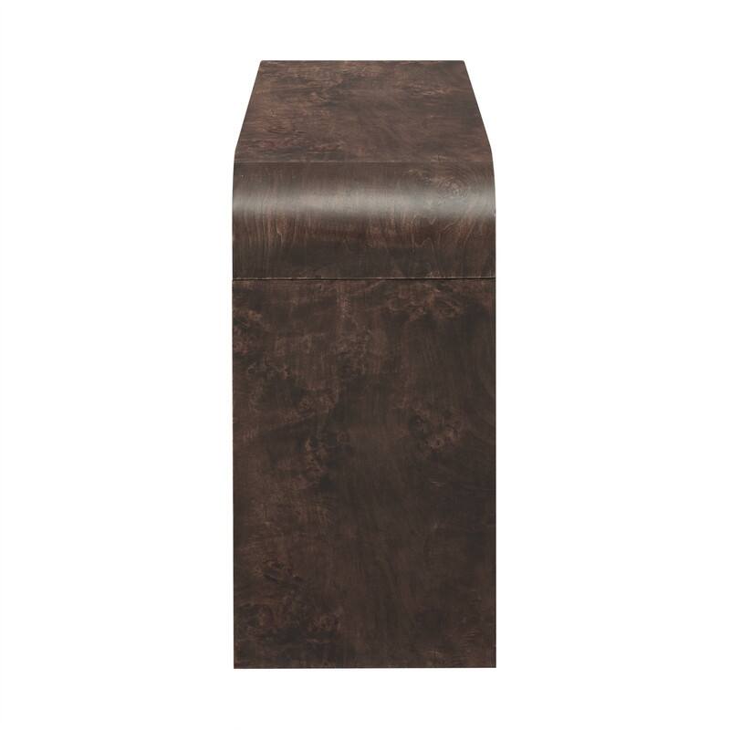 Wood Veneer Modern Entryway Table with Curved Table Top Edges, Accent Wood Grain Console Table with 2 Drawers