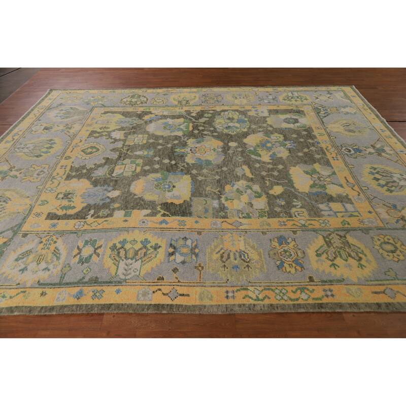 Hand Knotted Oriental 100% Wool Carpet Transitional All-Over Green Oushak Area Rug - 10' 4'' X 8' 7''