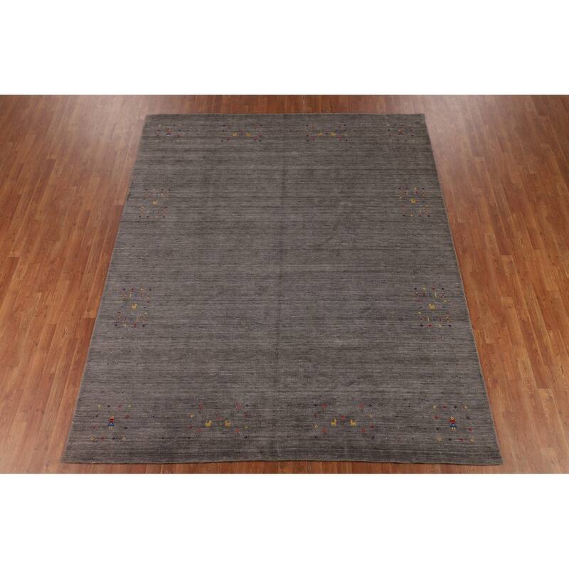 Earth Tone Striped Gabbeh Indian Area Rug Silk Carpet - 8'3" X 9'9"