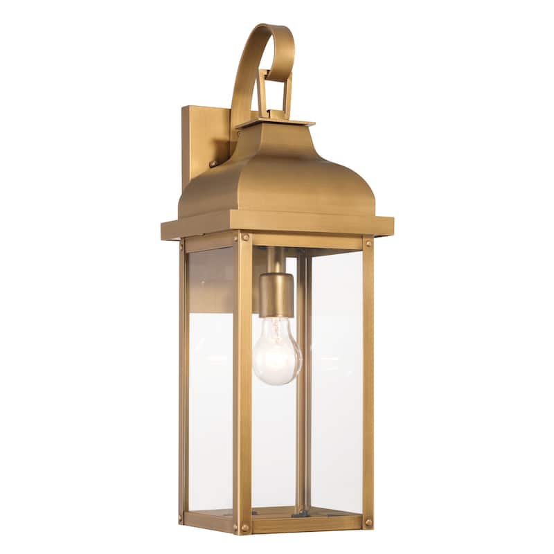 Artcraft Madrid 1-Light Outdoor Wall Sconce - Clear Glass Shade - Weathered Brass - 6.75" D x 6" W x 17.5" H