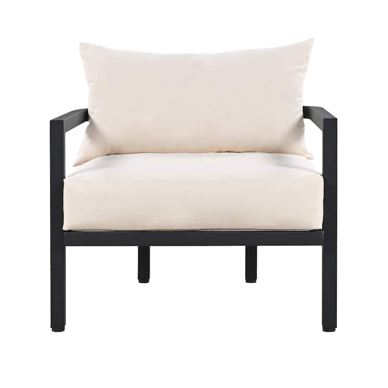 All Weather Steel Outdoor Furniture Set, 4 Seats Patio Conversation Sofa Sets with Coffee Table and Removable Cushions