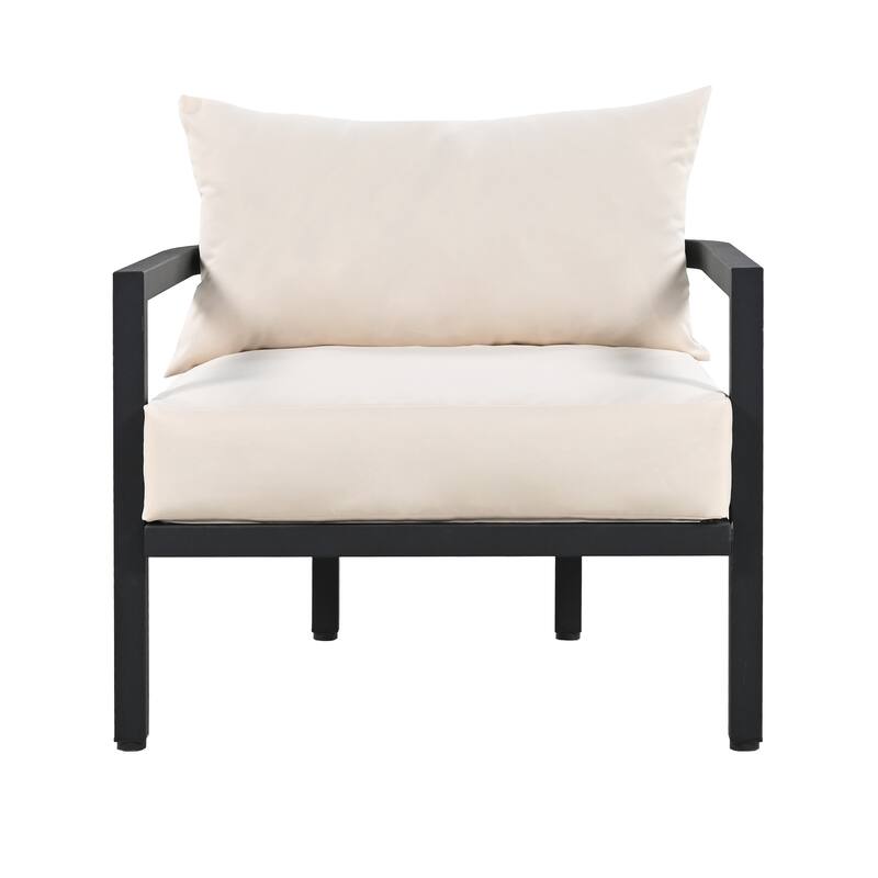 Patio Furniture Set, 5 Pcs Outdoor Steel Sofa Set, All-Weather Conversation Set with Coffee Table and 2 Single Chairs