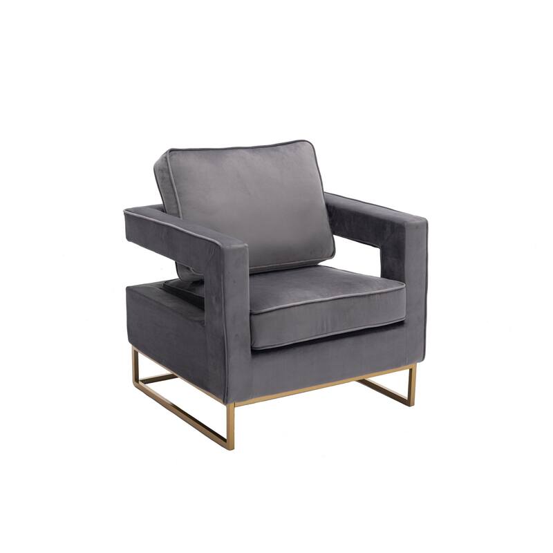 Upholstered Velvet Armchair With Steel Base - 35.5" - Gray