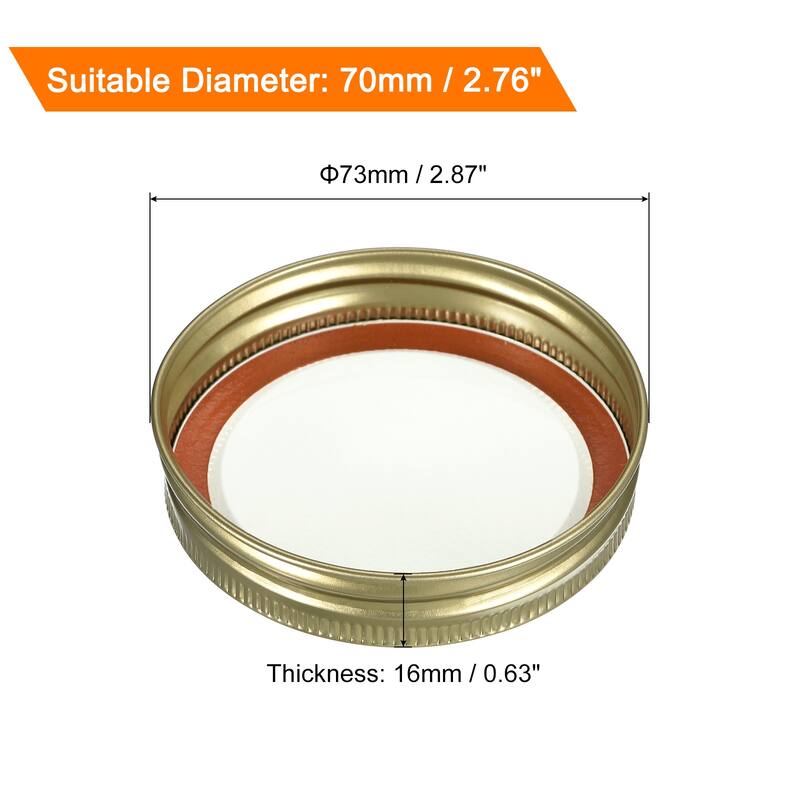 Canning Lids, 12 Sets - Tinplate Split-Type Mason Jar Lids and Bands - Gold - 70mm