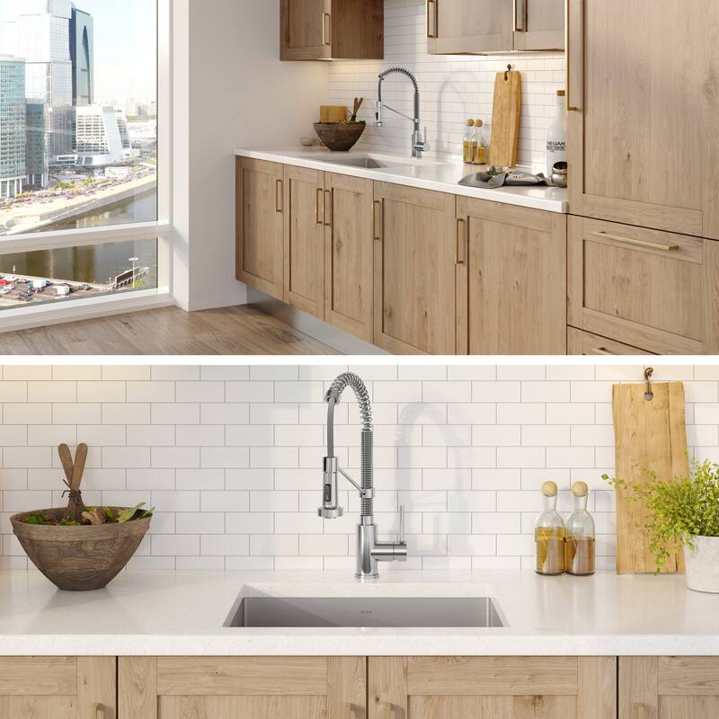 Kraus 3-in-1 Set Undermount Kitchen Sink, Pulldown Faucet, Dispenser