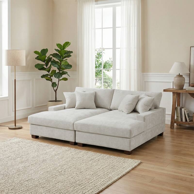 2 Set Chenille Upholstered Modular Sectional Sofa Chaise with Pillows