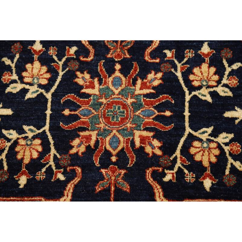 Vegetable Dye & Navy Blue Tabriz Persian Rug Hand-Knotted Wool Carpet - 5'0"x 6'7"