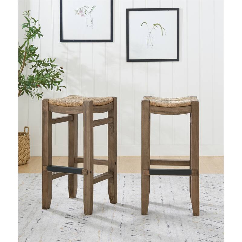 The Gray Barn Enchanted Acre 30inch Wood Bar Stools with Rush Seats (Set of 2) On Sale Bed
