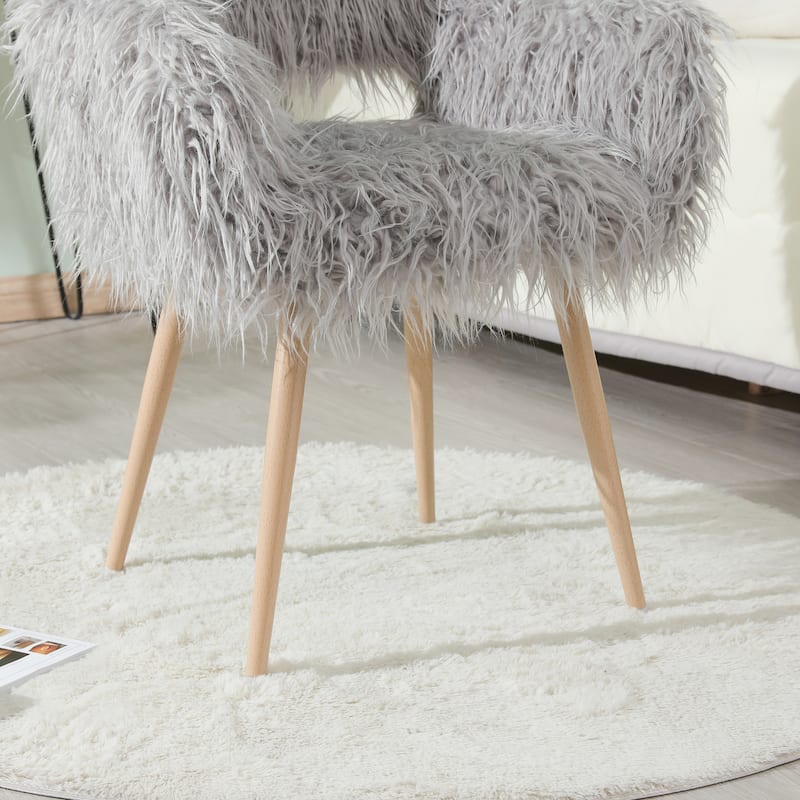 Faux Fur Upholstered Make-up Chair Side Dining Chair with Metal Leg