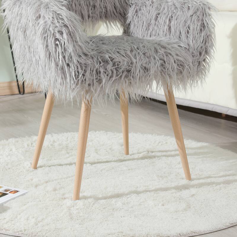 White Faux Fur Upholstered Make up Chair Side Dining Chair