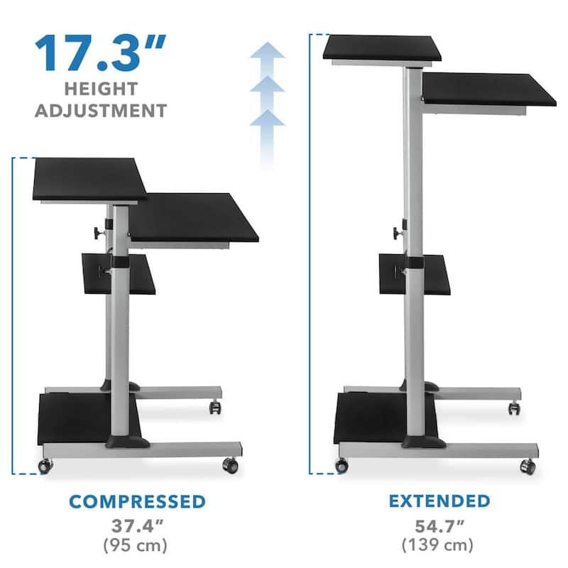 Mount-It! Silver Mobile Computer Desk | Height Adjustable