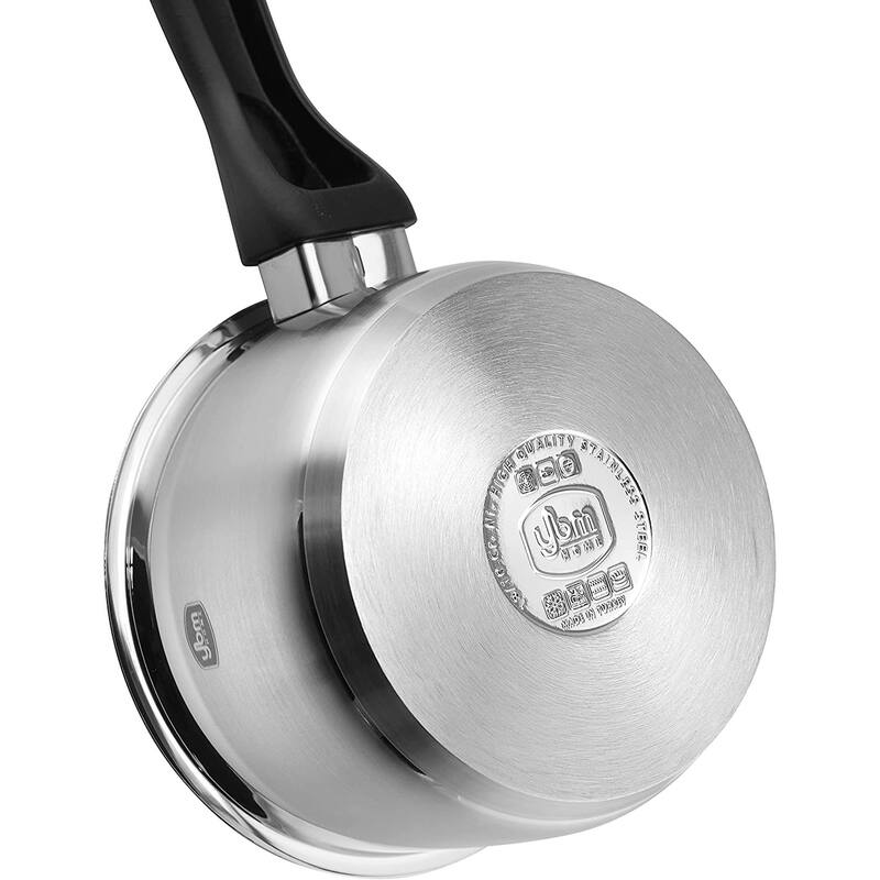 YBM Home Professional Chef’s 18/10 Stainless Steel Sauce Pot Covered Tri-Ply Capsule Base With Handle, Induction Compatible
