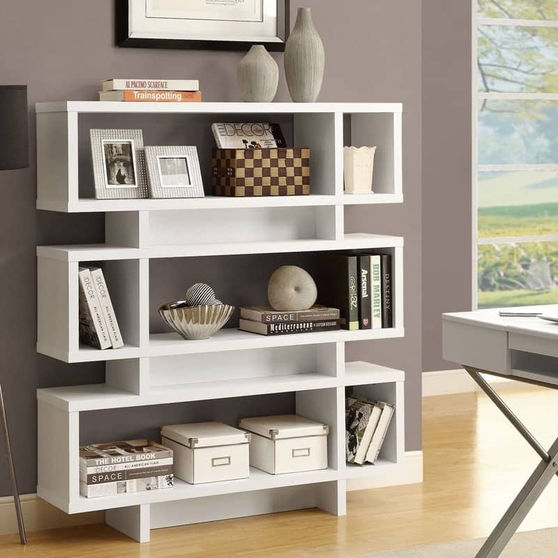 White Modern Bookcase Bookshelf for Living Room Office or Bedroom - 47.25W x 11.66D x 54.5H inches