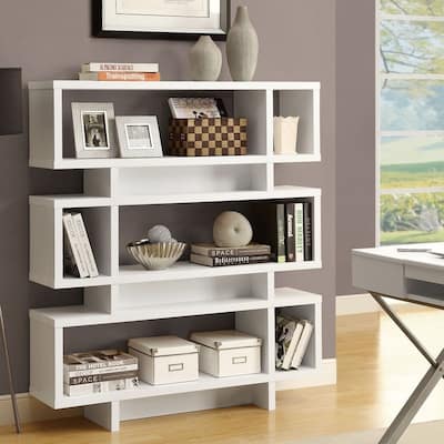 White Modern Bookcase Bookshelf for Living Room Office or Bedroom - 47.25W x 11.66D x 54.5H inches