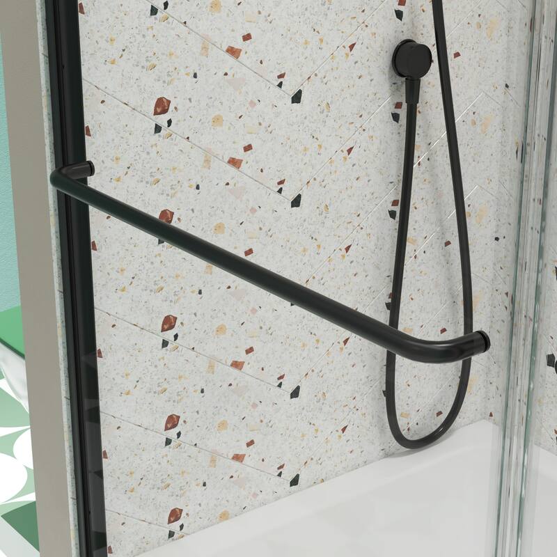 56"-60"W x 58"H Aluminum-framed bathtub door with stainless steel handle