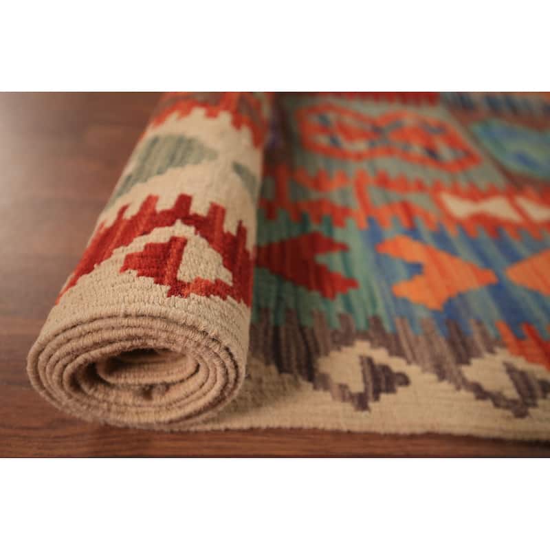 Reversible Kilim Area Rug Hand-Woven Wool Carpet - 8'5" x 9'8"