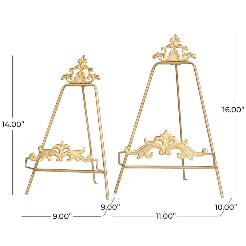 Metal Scroll Ornate Arabesque Tabletop Tabletop Display Easel - Set of 2 Gold - Roche River Decor - 10"W x 11"L x 16"H