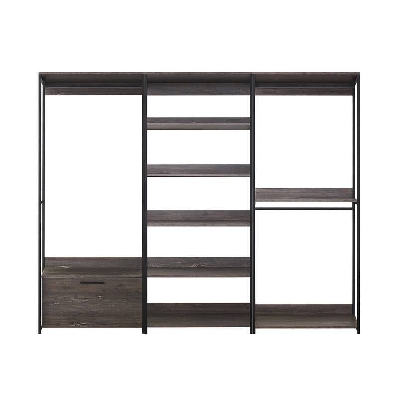 Gin Modular Closet System, 3 Hanging Rods, 8 Shelves, Black Metal