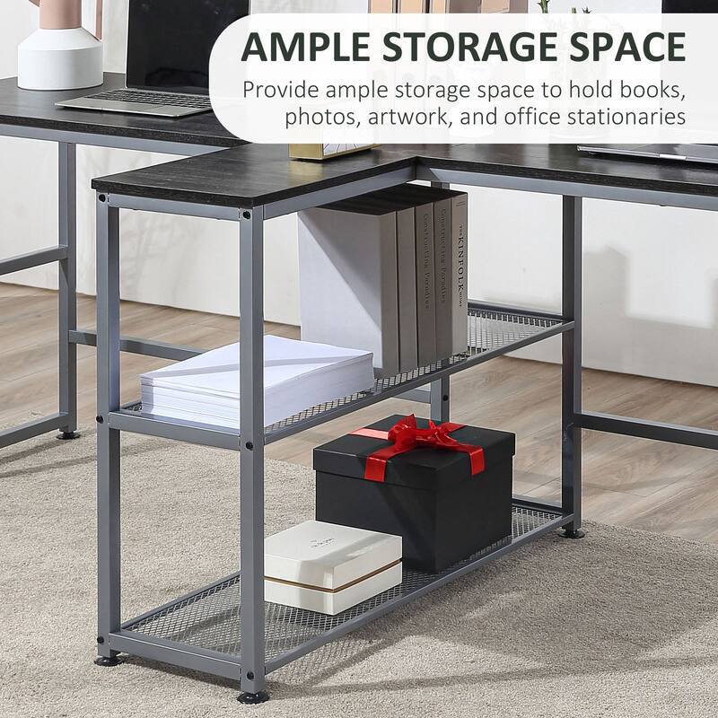 83" Two Person Computer Desk with 2 Storage Shelves, Double Desk Workstation