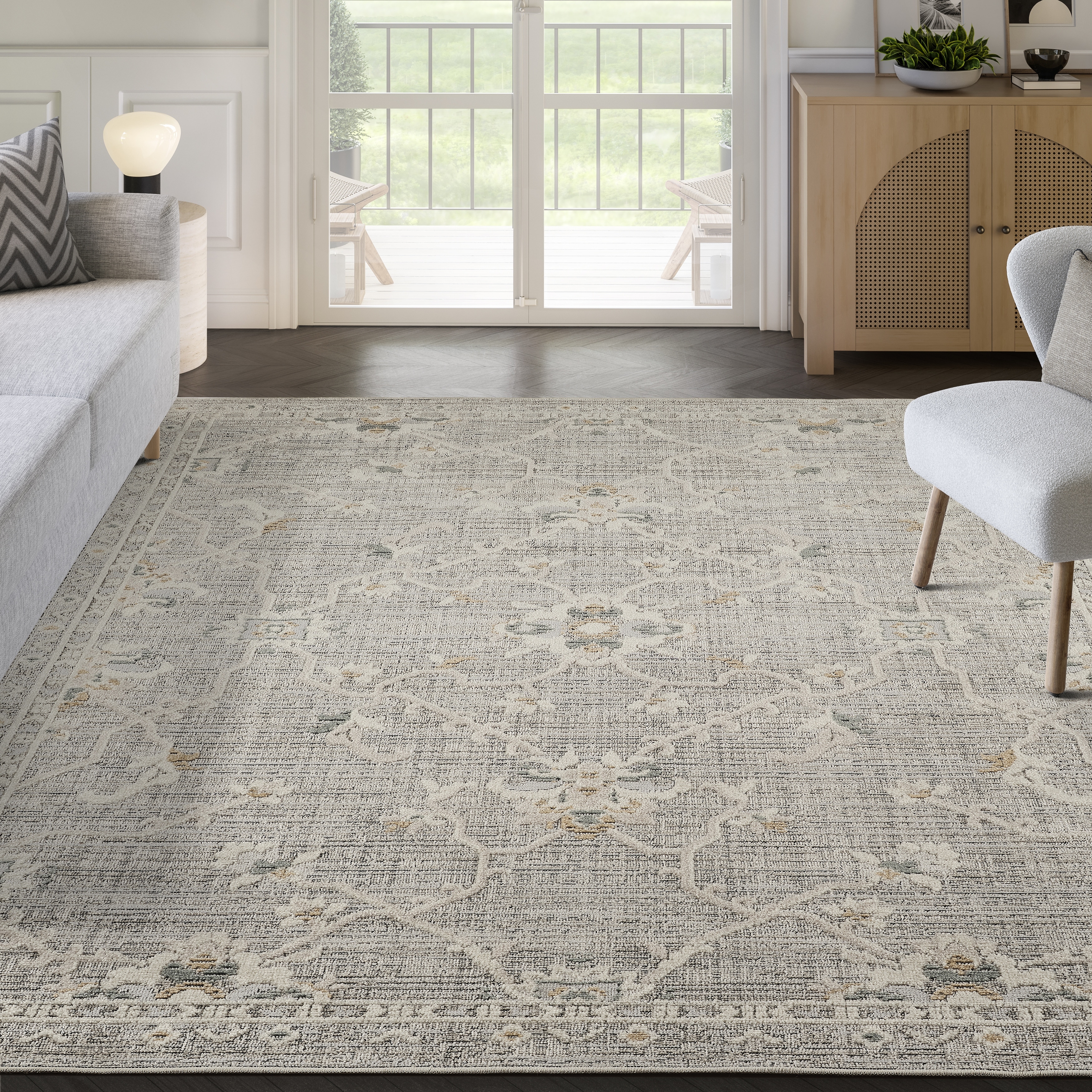 Abani Rugs NRA120A Traditional Floral Lattice Slate Grey Area Rug