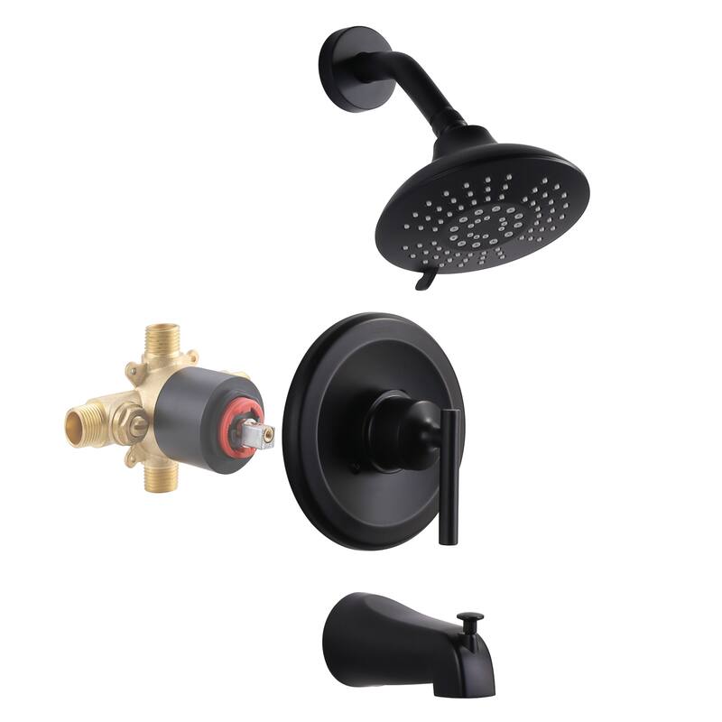 WOWOW Single-Handle 5-Spary Round Shower Faucet with Tub Spout - Matte Black