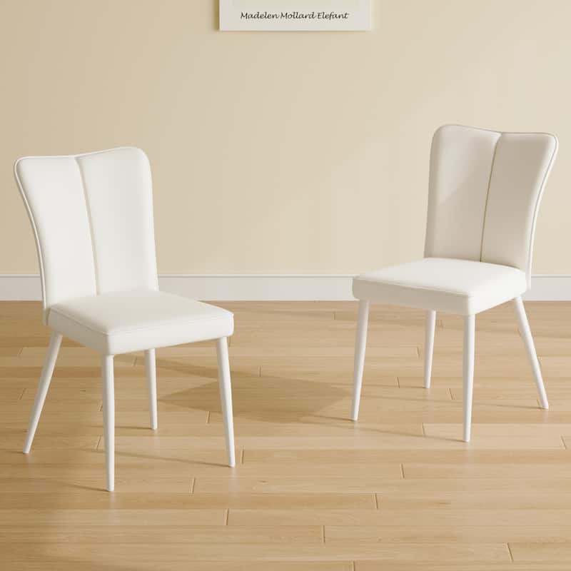 Roomfitters White PU Dining Chairs with Curved Back and Seat, White Metal Legs, Set of 4 for Bedroom or Living Room - White (Set of 2)