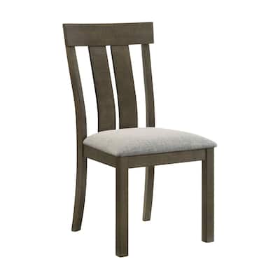 Omal Set of 2 Dining Chairs, Brown Wood Slatted Back, Gray Fabric Seat
