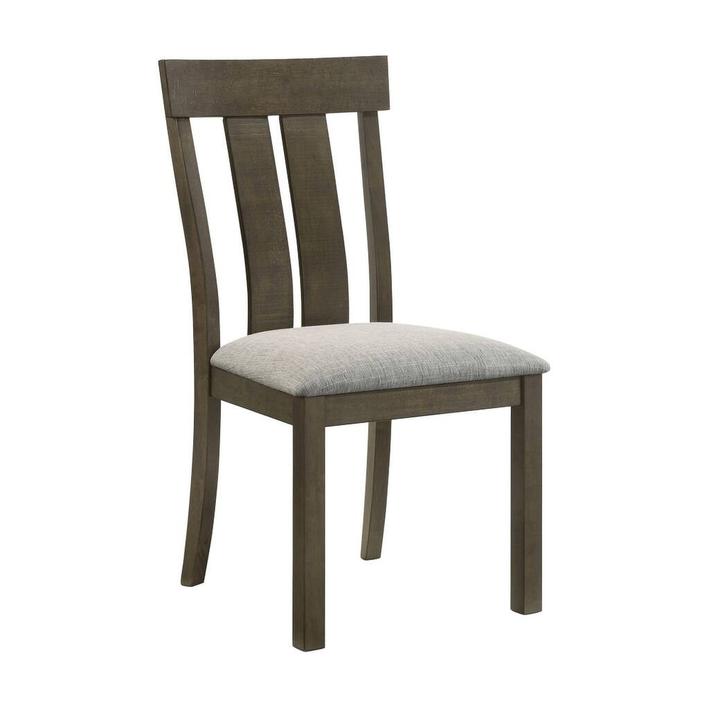 Omal Set of 2 Dining Chairs, Brown Wood Slatted Back, Gray Fabric Seat