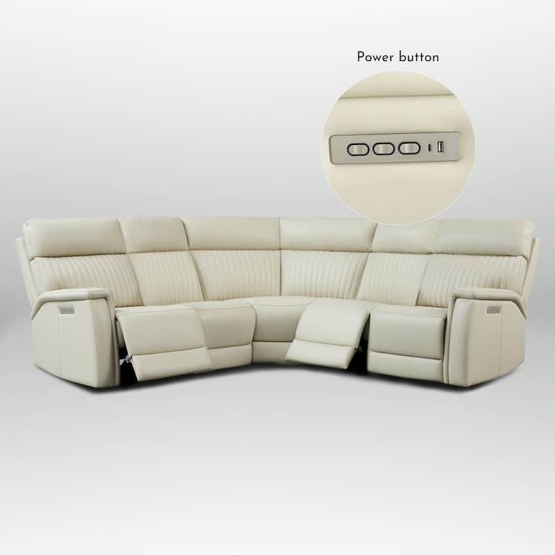 5PCS, 3 power Recliners, Leather Reclining Sectional with Power headrest & lumbar