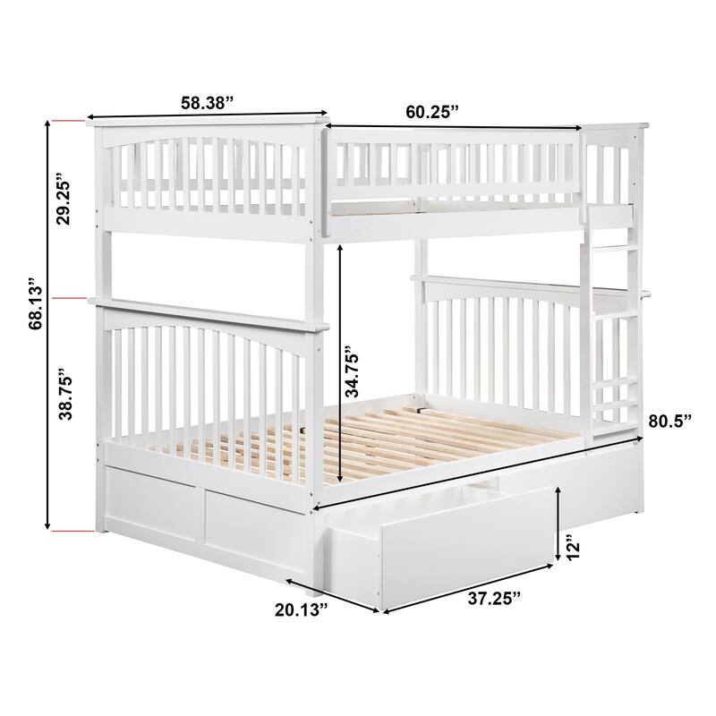 Columbia Full over Full Solid Wood Ladder Bunk Bed with Storage Drawers