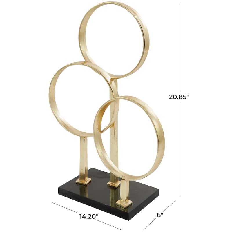 Aluminum Metal Abstract 3 Rings Sculpture with Black Base - Gold - CosmoLiving by Cosmopolitan - 6"W x 14"L x 21"H