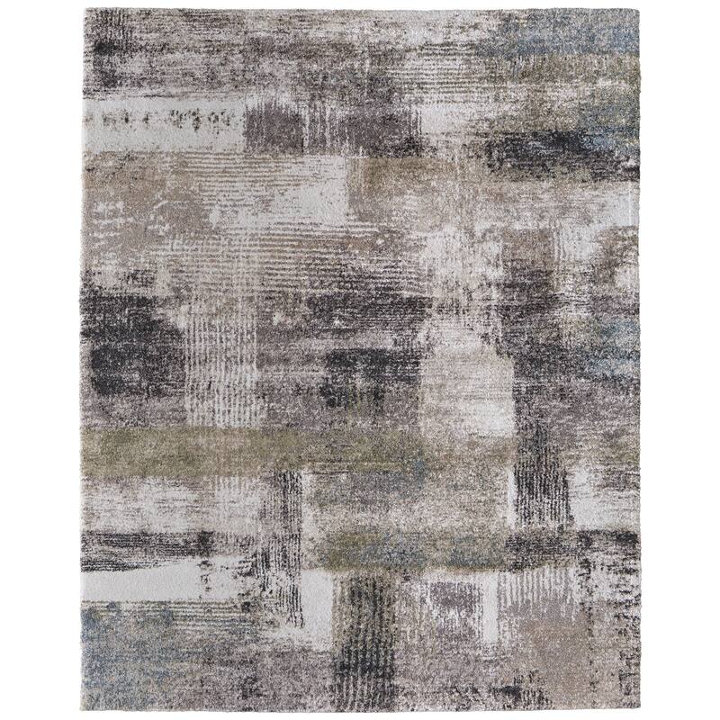 Peavy R39Q9 Abstract Modern Area Rug - 6'7" x 9'6" - Gray/Taupe/Ivory
