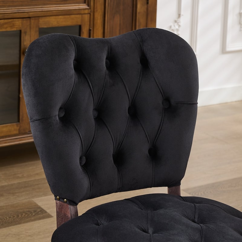 Dining Chairs Set of 2, Soft Tufted Accent Chairs Side Chairs with Wooden Legs, Velvet Upholstered Dining Room Chair